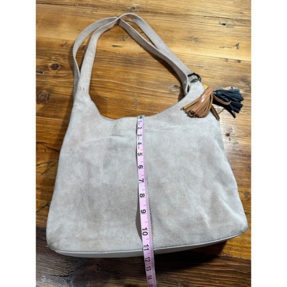 The Sak Huntley Hobo Bag in Sand Suede Taupe Tassel Shoulder Bag Slouchy Tote - Picture 9 of 17